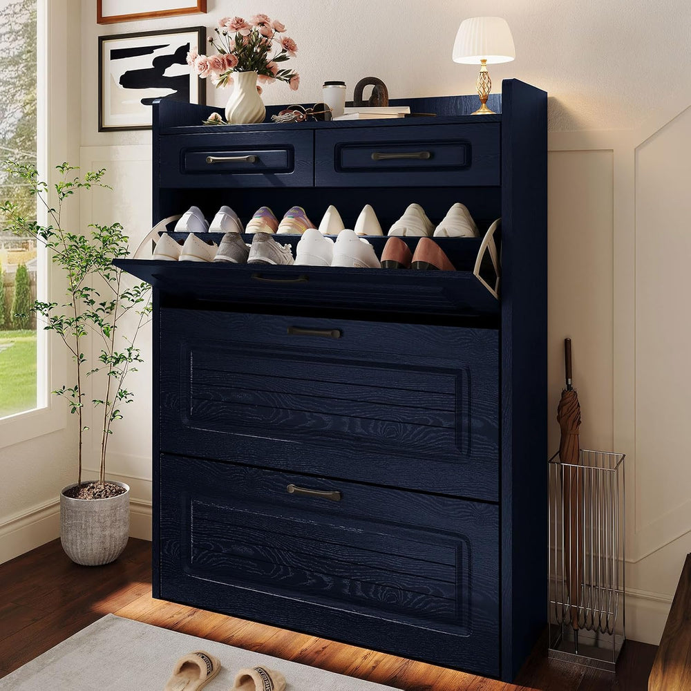 Lakifun Narrow Shoe Organizer Cabinet with 3 Large Flip Drawers & 2 Stora...