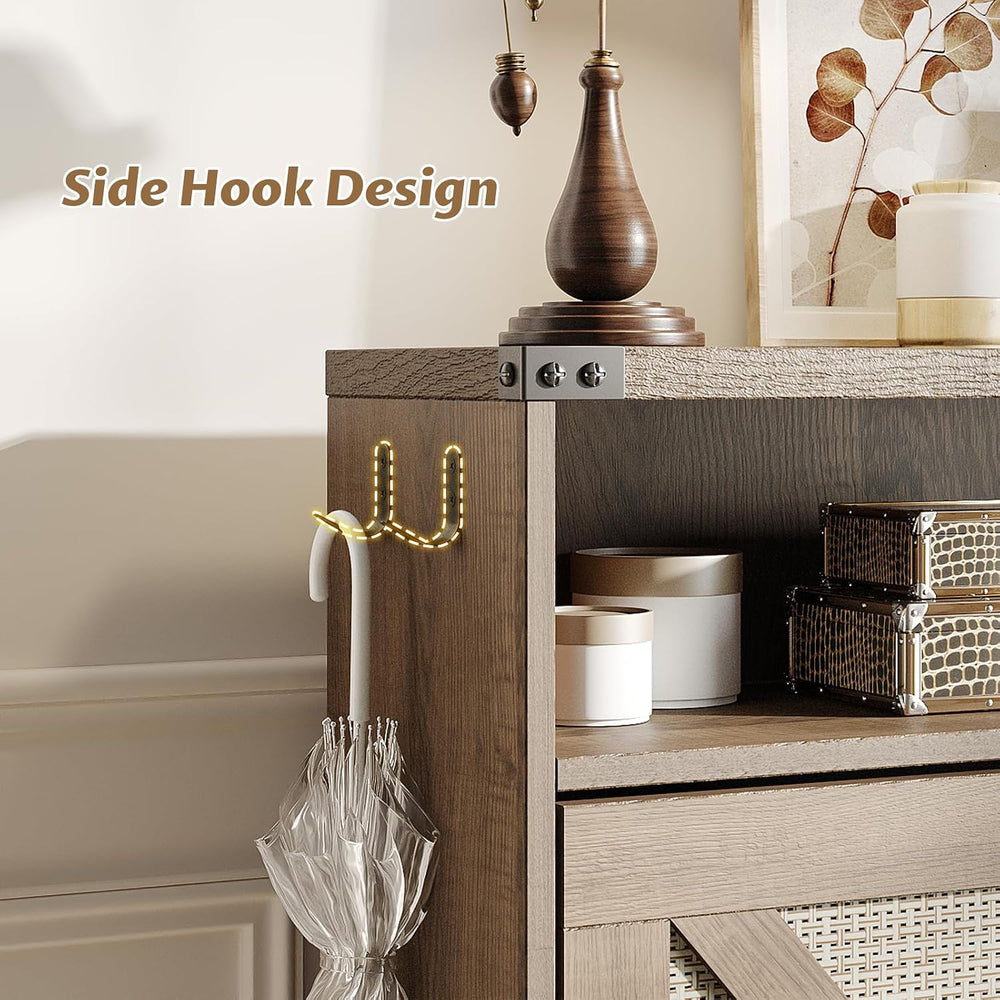 Halitaa Shoe Cabinet with 2 Flip Drawers & Open Storage,Farmhouse Shoe St...