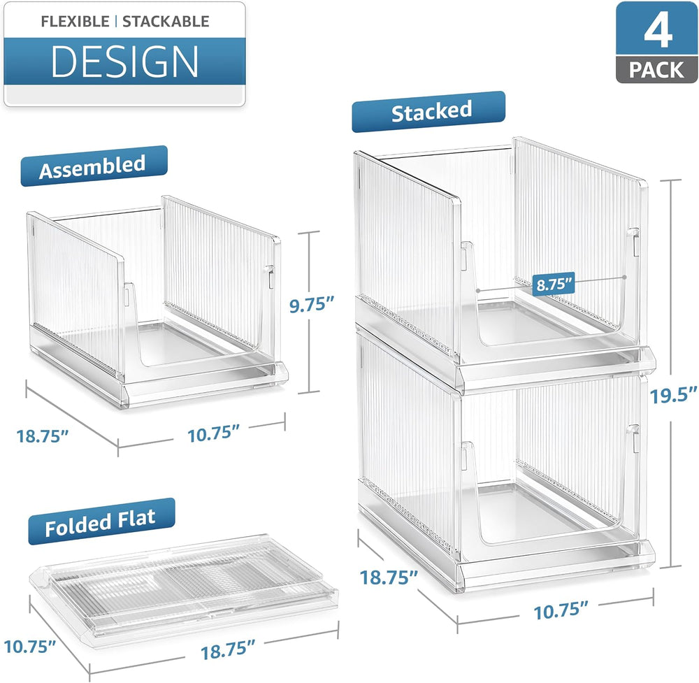 Sorbus Extra Large Stackable Storage Bins, BPA-Free, Foldable (4 Pack)