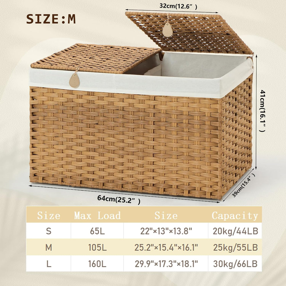 Storage Basket with 2 separate Lid, 105L Handwoven Rattan Shelf Basket with C...