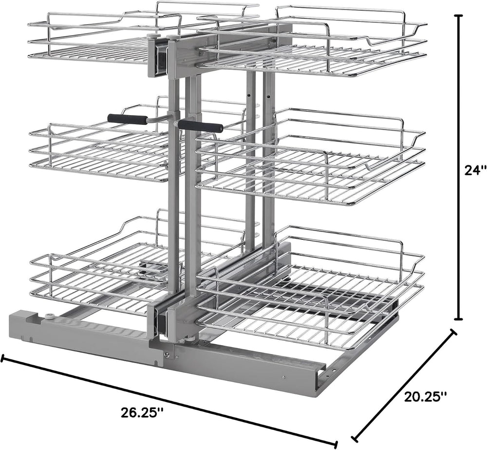 Rev-A-Shelf Chrome 3-Tier Wire Pullout Organizer with Soft-Close for Blind Co...