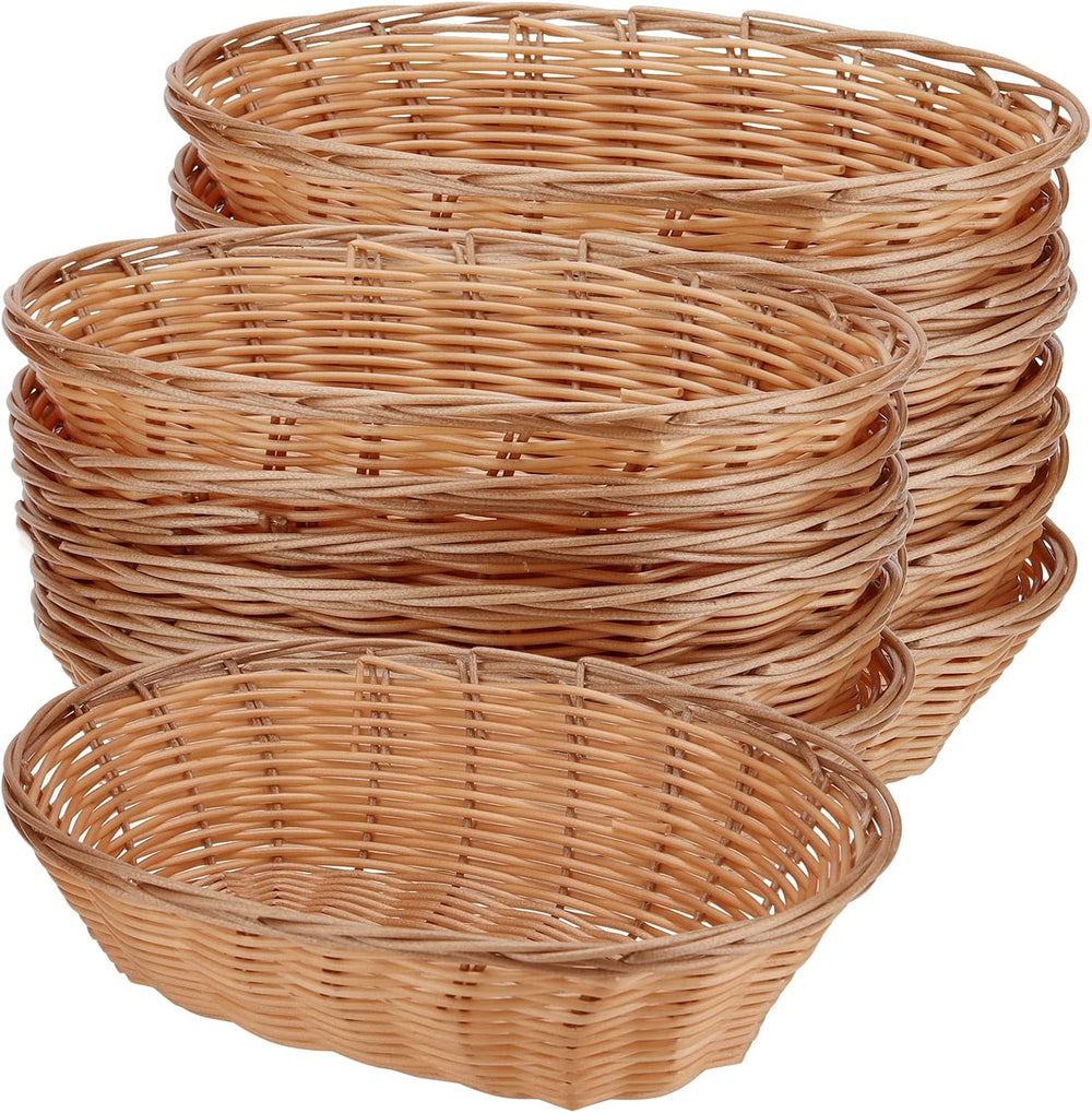 HOZEON 15 Pack Plastic Oval Basket, 11 x 7.87 x 2.8 Inches Wicker Bread Baske...