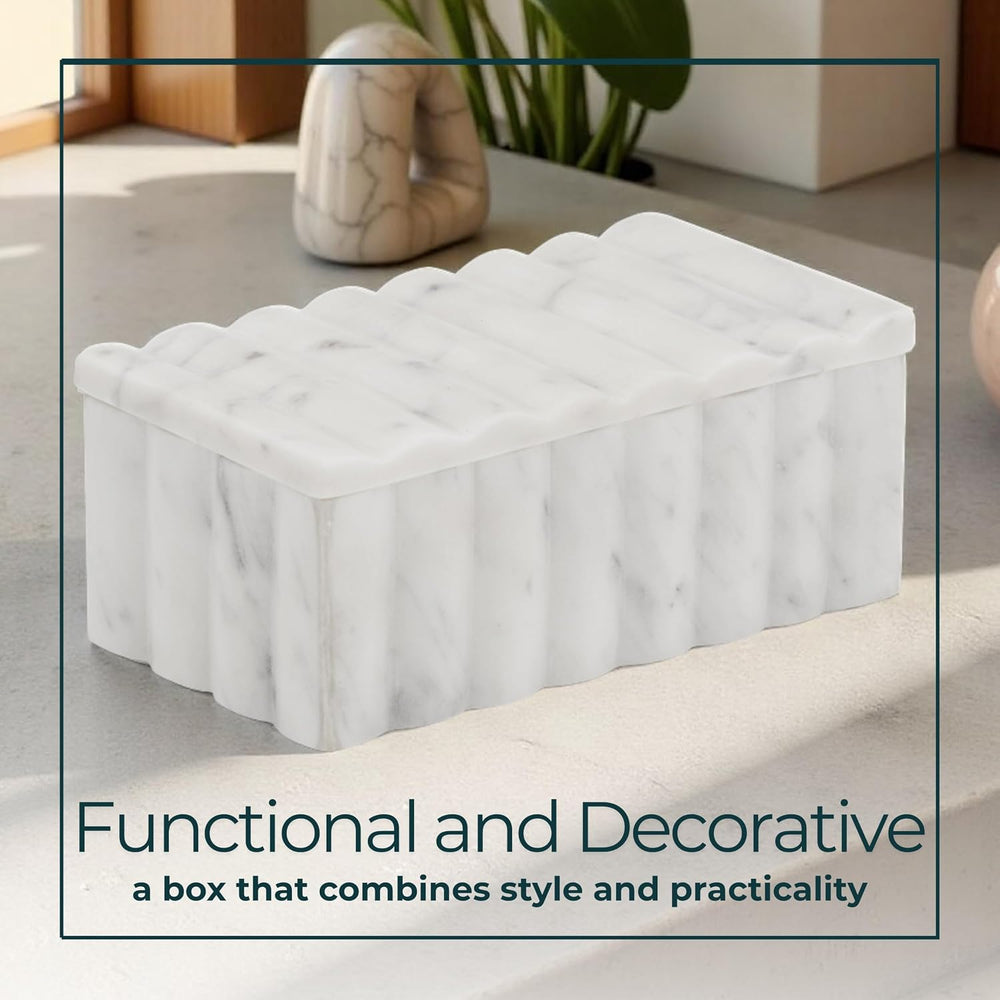 Marble Decorative Storage Box with Lid – Sculpted Fluted Home Organizer Keeps...