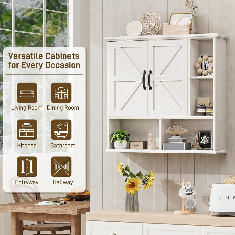 Bathroom Wall Cabinet, Farmhouse Medicine Cabinet with Doors, Rustic White