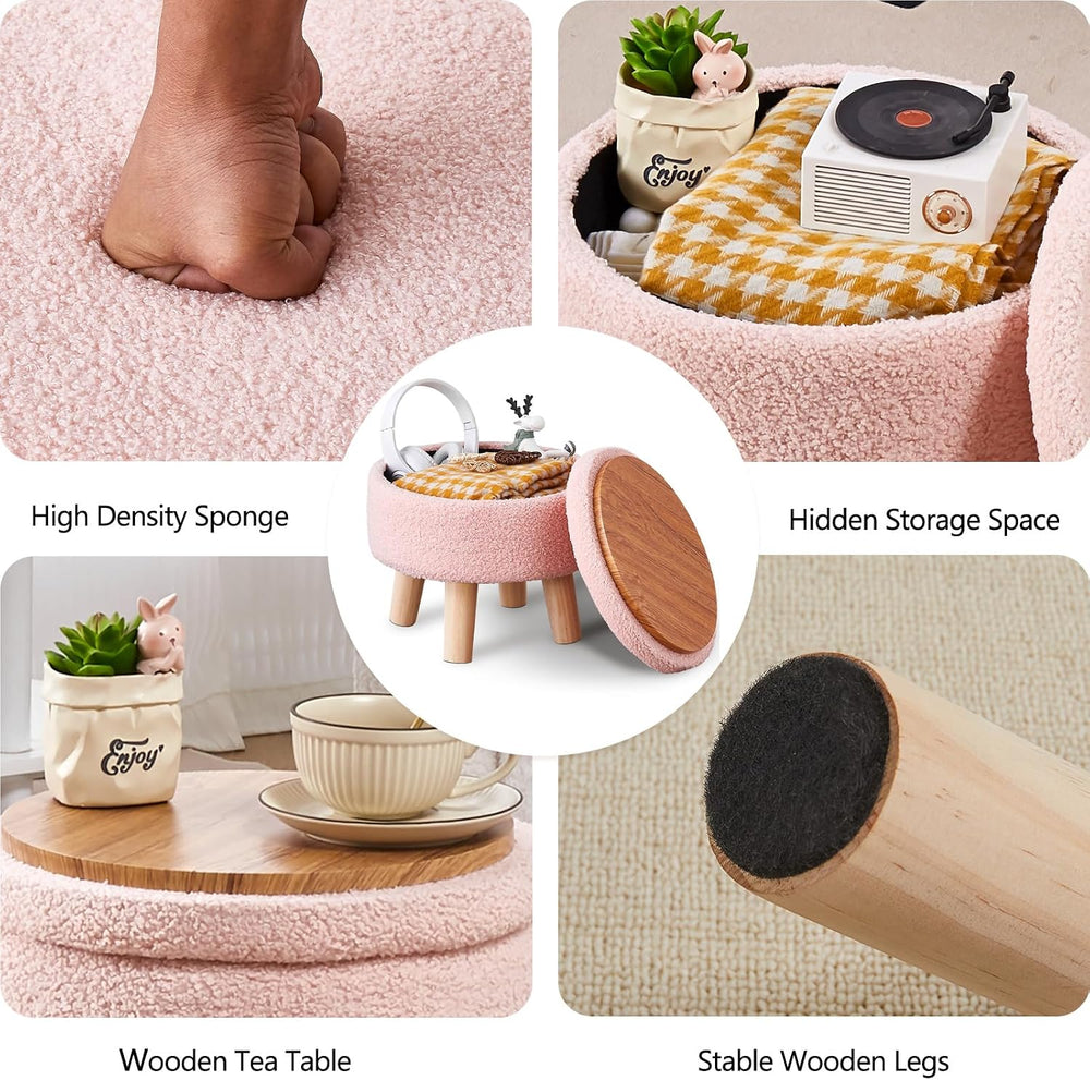 Wimarsbon Storage Ottoman, Modern Round Footrest with Soft Padded Seat, Teddy...