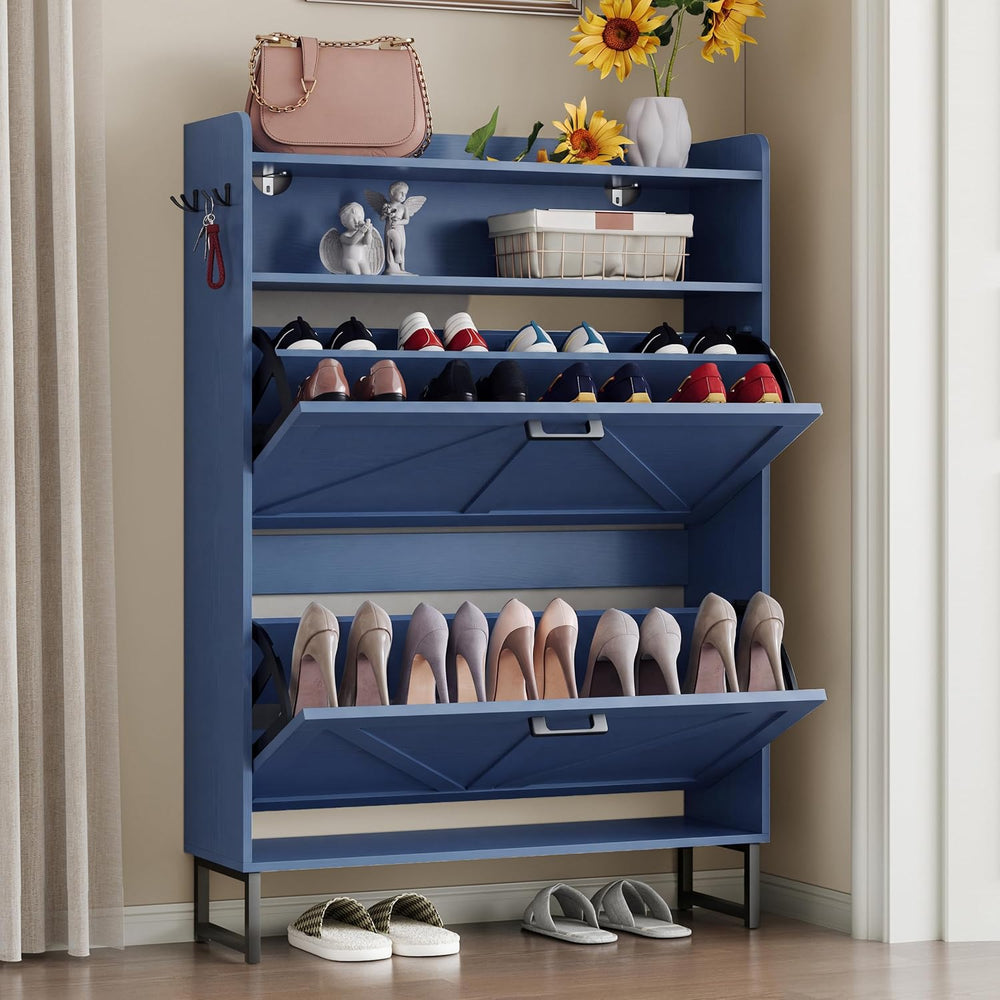 BORNOON Shoe Cabinet with 2 Flip Drawers Narrow Shoe Storage Cabinet Organize...