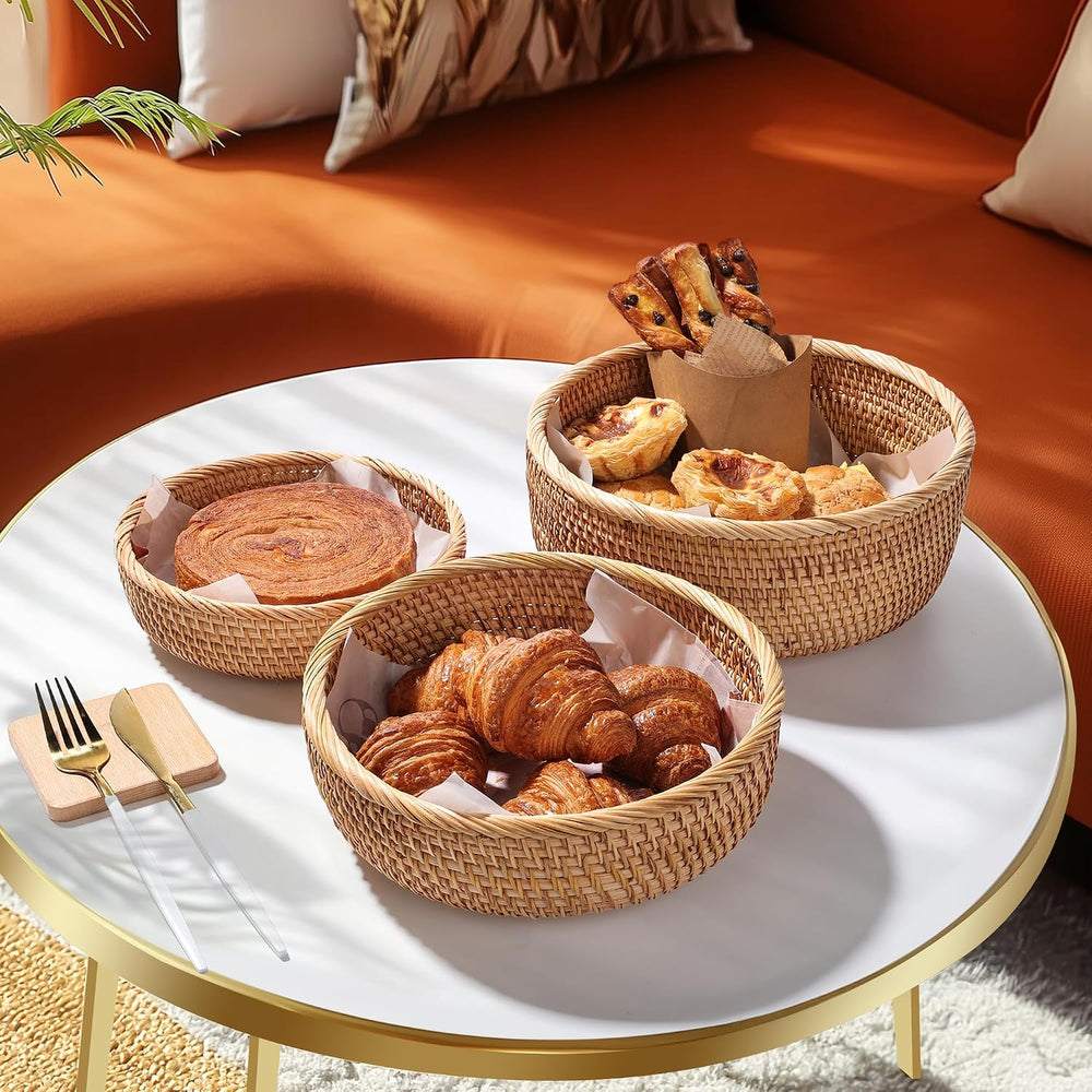 Rattan Bread Basket Set 3, Handwoven Serving Bowls