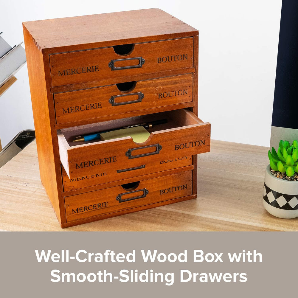 Vintage 5-Drawer Wooden Desk Organizer - Craft Storage - Rustic Shelf Drawer ...