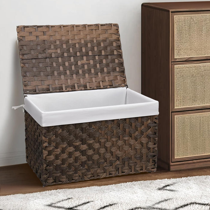 Large Wicker Storage Basket with Lid, 52.8 Gallon (200L), Brown
