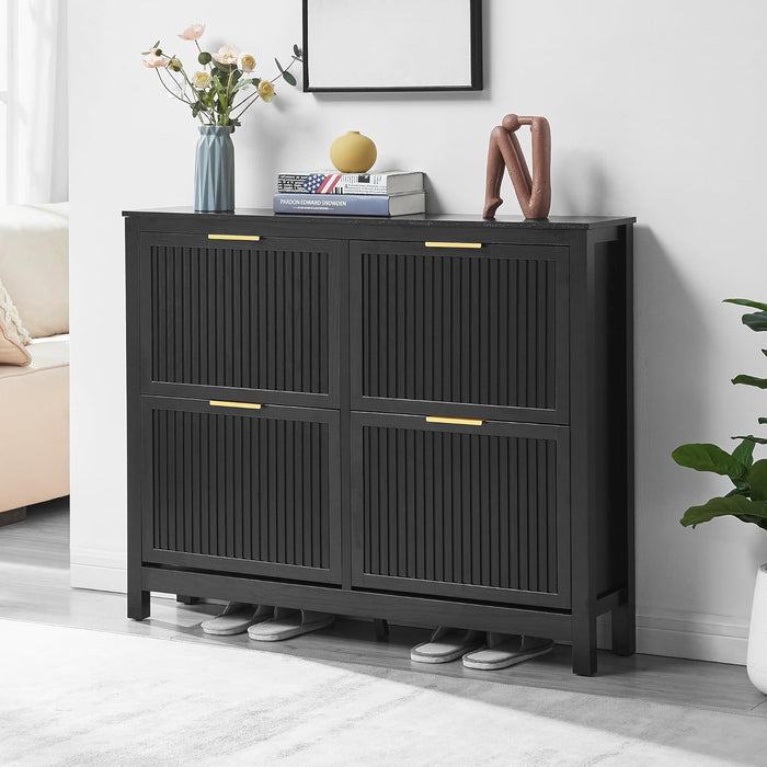 4-Flip Drawer Shoe Cabinet Narrow Entryway Rack, Black