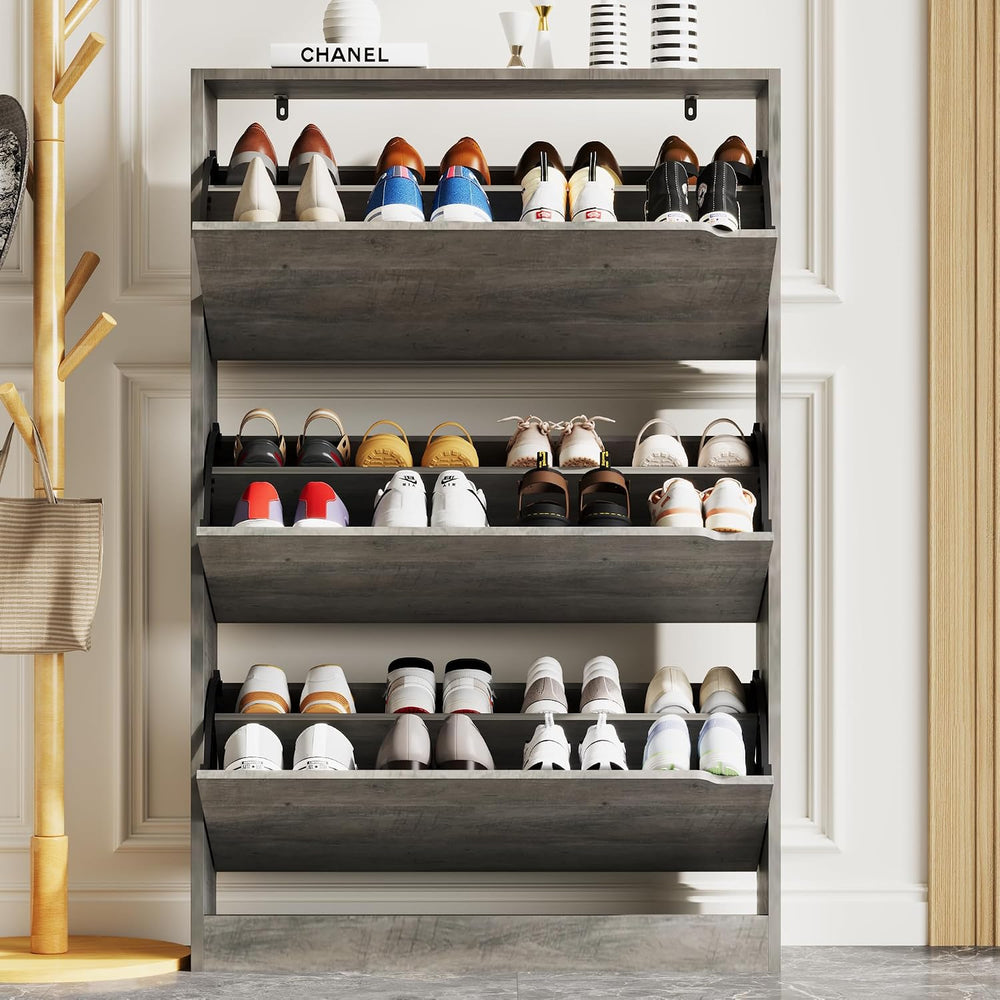 Xixini Shoe Storage Cabinet for Entryway with 3 Flip Drawers, Sturdy Wood Hid...
