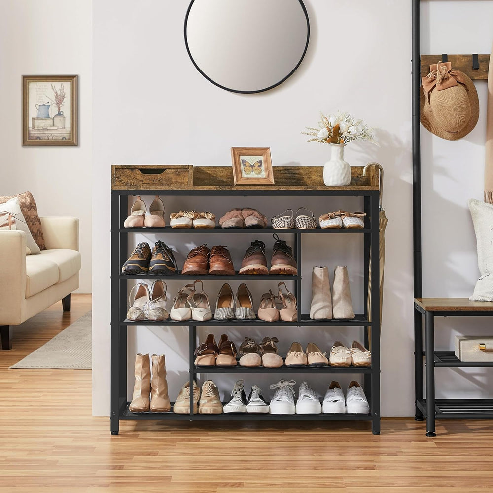 Yaheetech 6-Tier Shoe Rack with Storage Drawer for Entryway, Rustic Brown