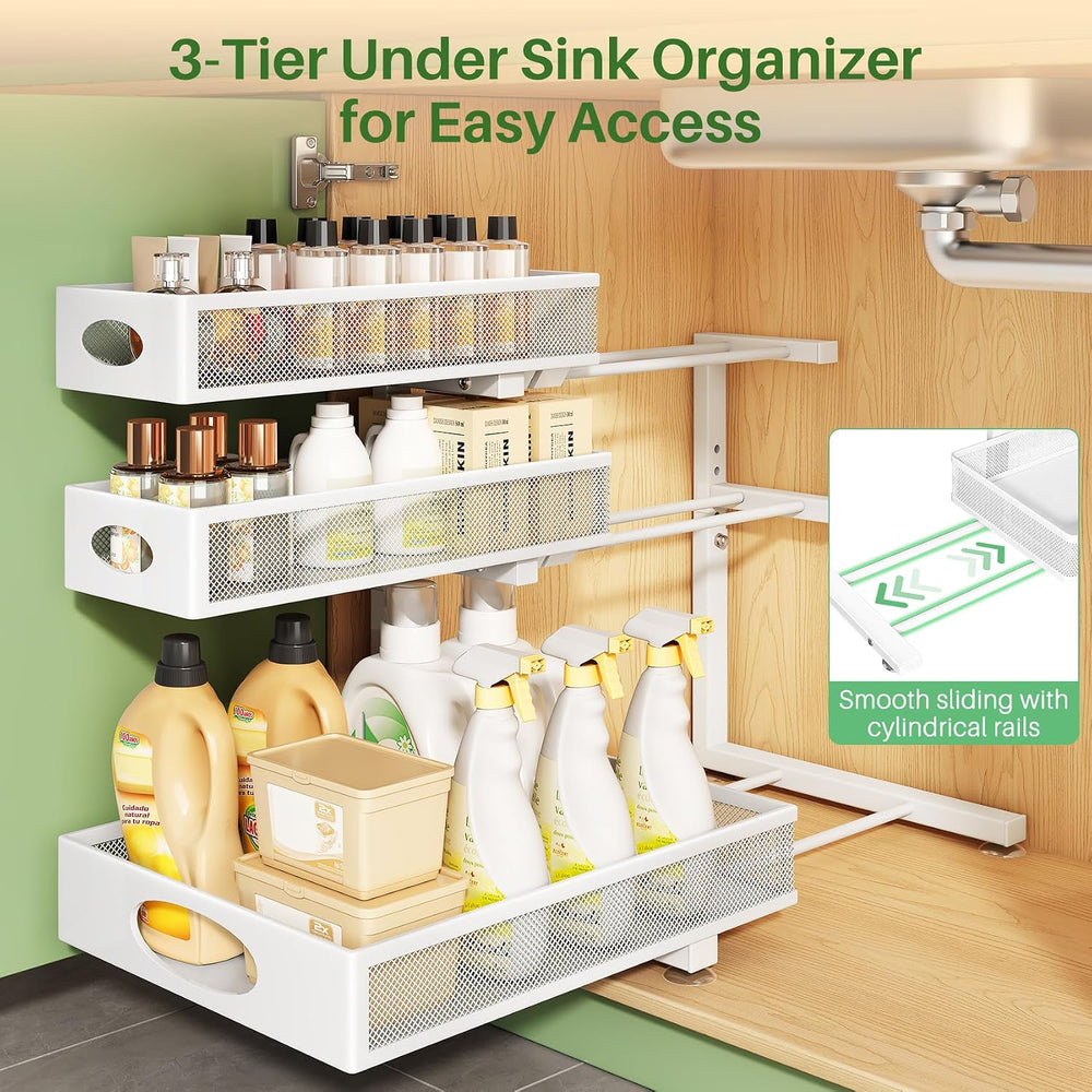 Kitstorack Under Sink Organizer 3-Tier Slide Out Drawer for Bathroom 2-Pack