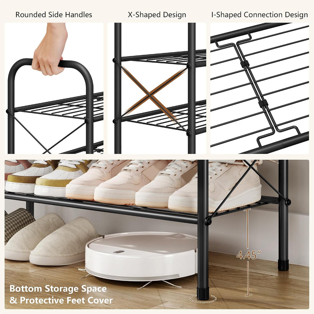 Hoctieon 4 Tier Mesh Style Shoe Rack, Entryway Shoe Shelf, Shoe Storage Organ...