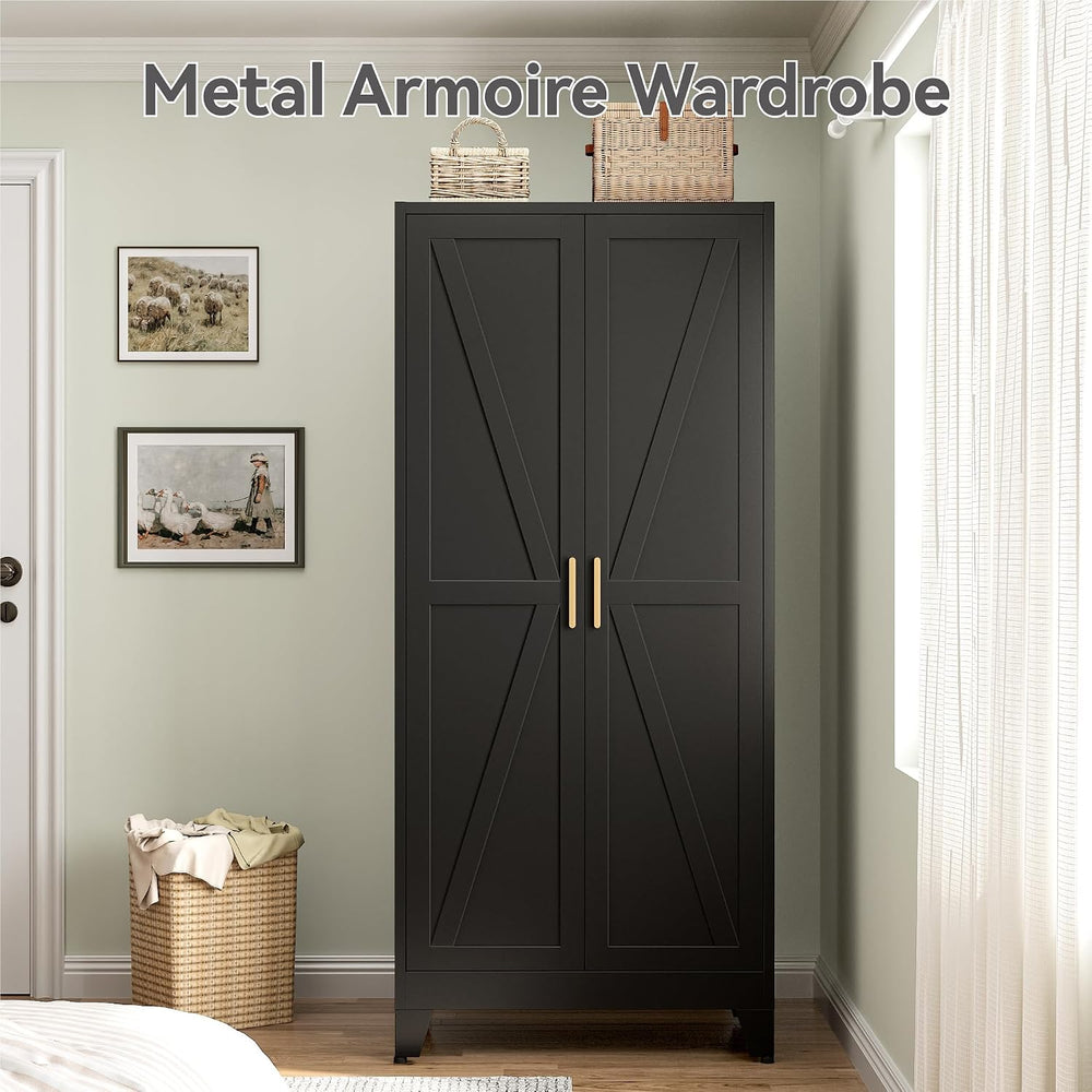 71" Metal Storage Cabinet, Tall Utility Closet Cabinet with Hanging Rod,...