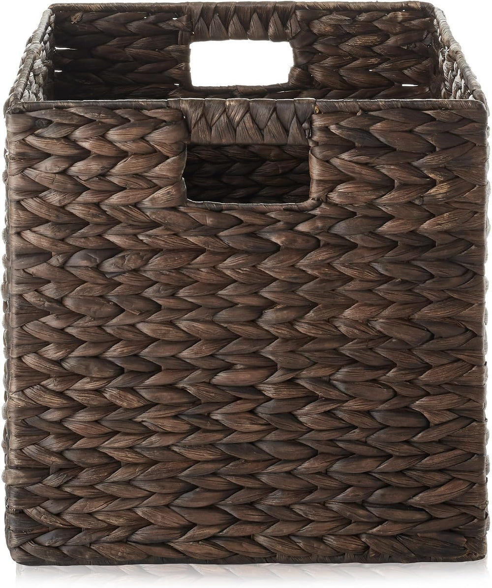 Casafield 12" x 12" Water Hyacinth Storage Baskets, Espresso - Set ...