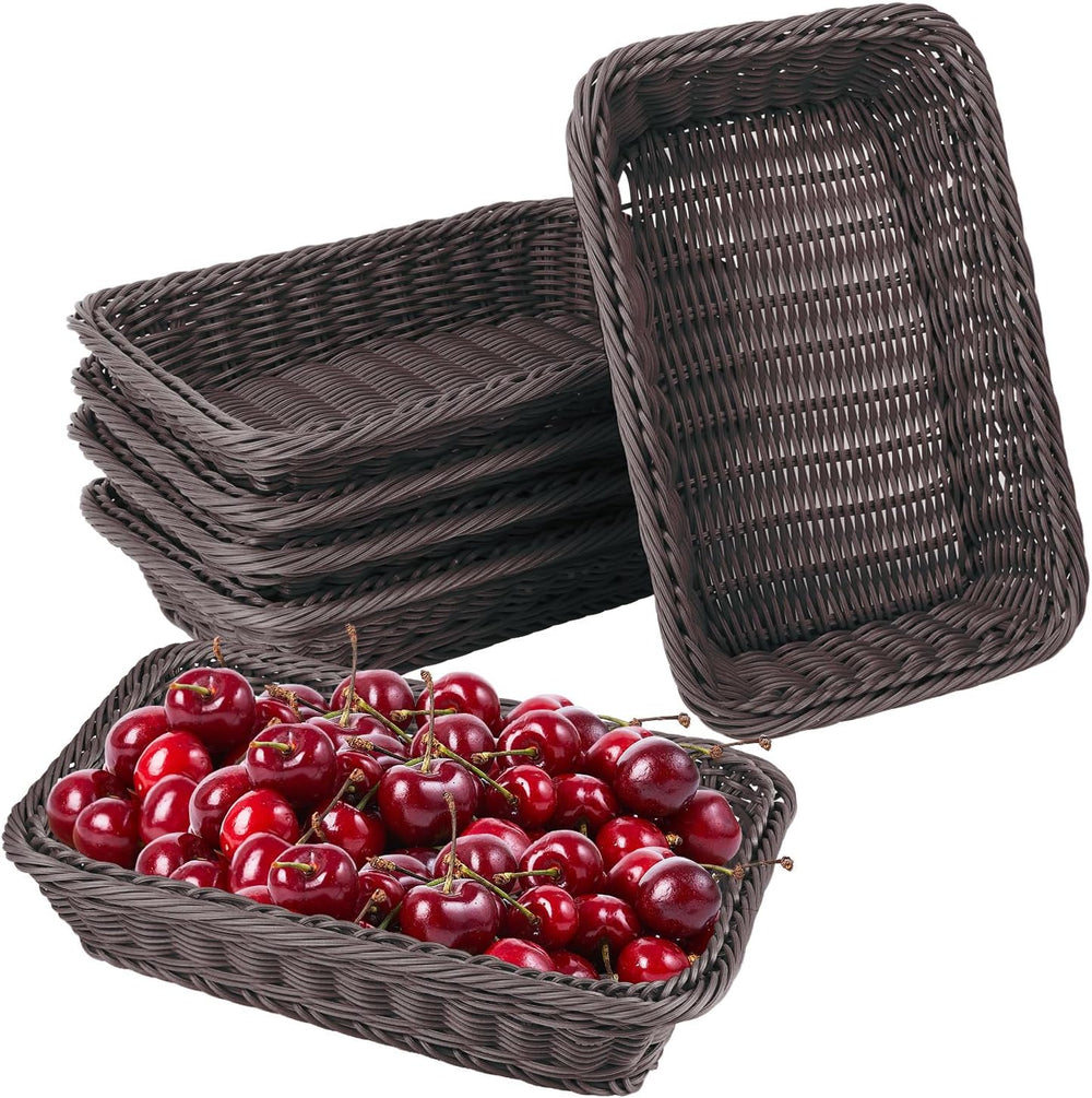6 Pack 12 Inch Wicker Bread Basket, Rectangular