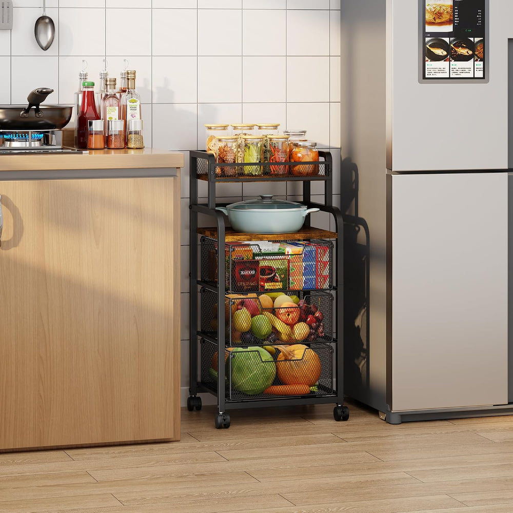 Yociyoga Fruit Vegetable Storage Cart, Kitchen Rolling Cart with Wheels, 4 Ti...