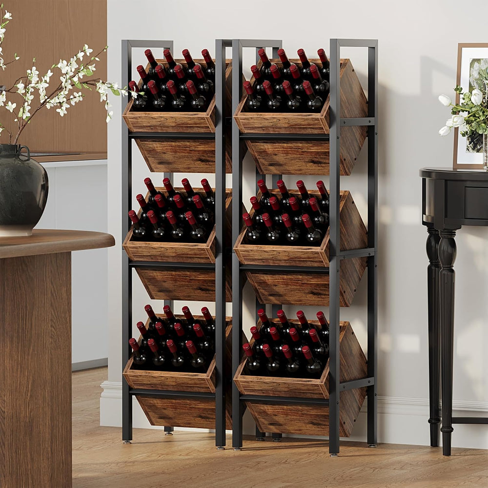 LITTLE TREE 3-Tier Basket Stand, Wooden Floor Stand Shelving Unit, Standing O...