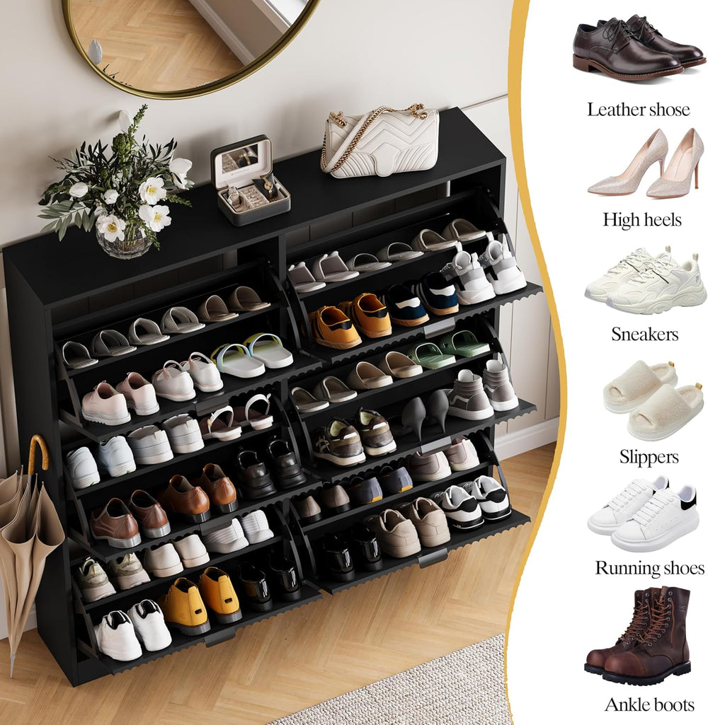 HUANLEGO Shoe Cabinet Storage for Entryway with 6 Flip Drawers, Black