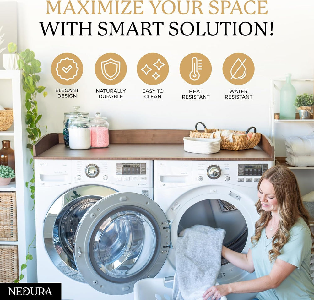 Nedura Washer Dryer Countertop with Anti-Vibration Pads, Curved Edge Rails, P...