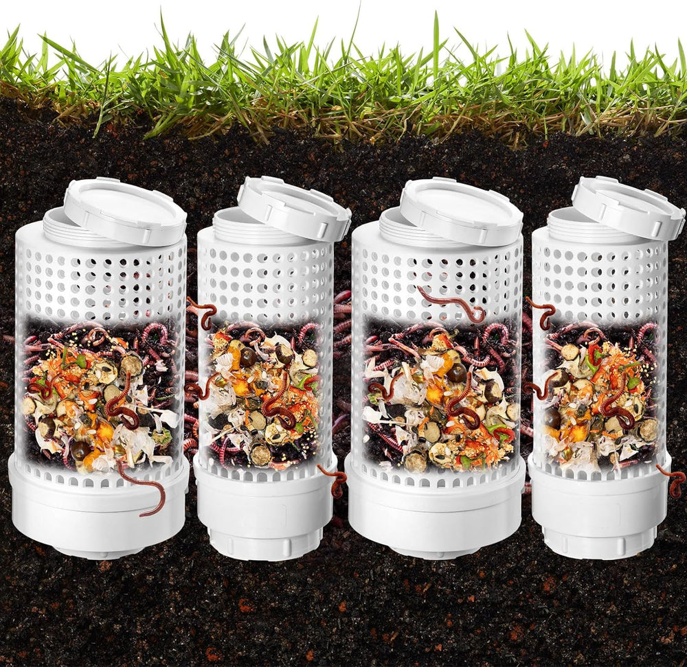 Blosssound 4 Pcs Inground Worm Composter Outdoor Farm Compost Bin Reducing Fo...