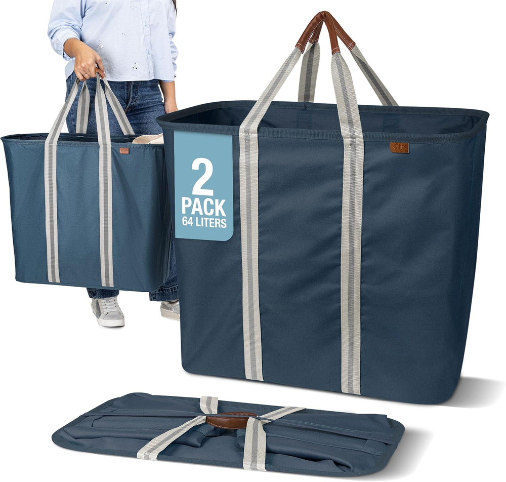 Collapsible Laundry Caddy LUXE (300D) - Navy Noir/Cream (2PK)