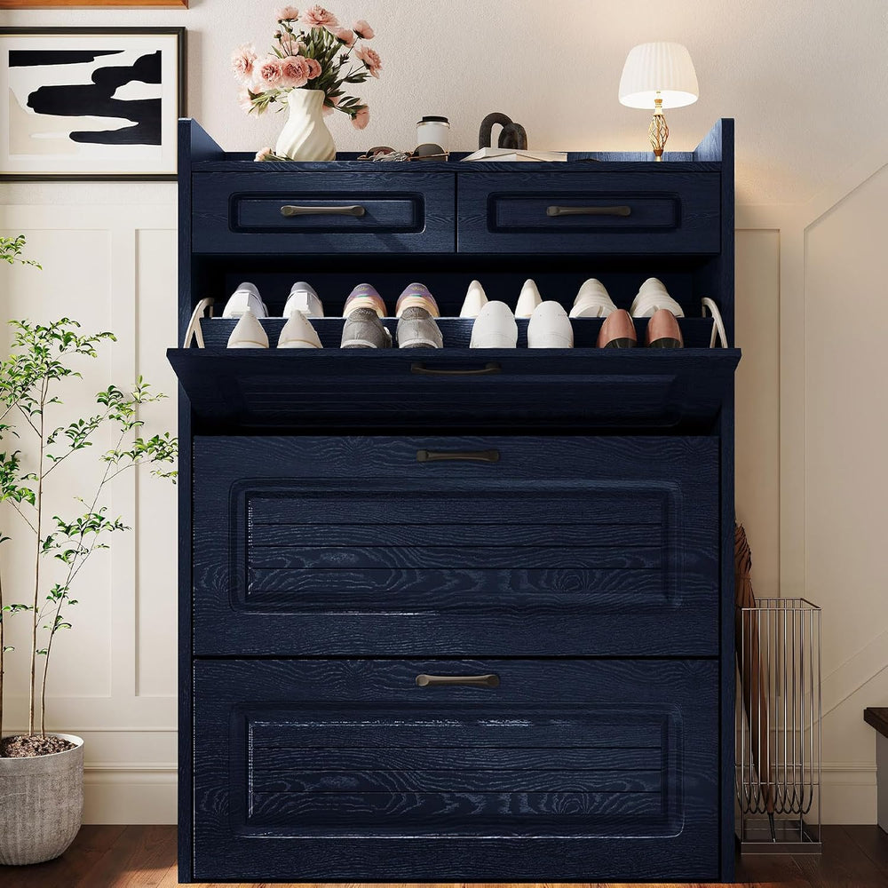Lakifun Narrow Shoe Organizer Cabinet with 3 Large Flip Drawers & 2 Stora...