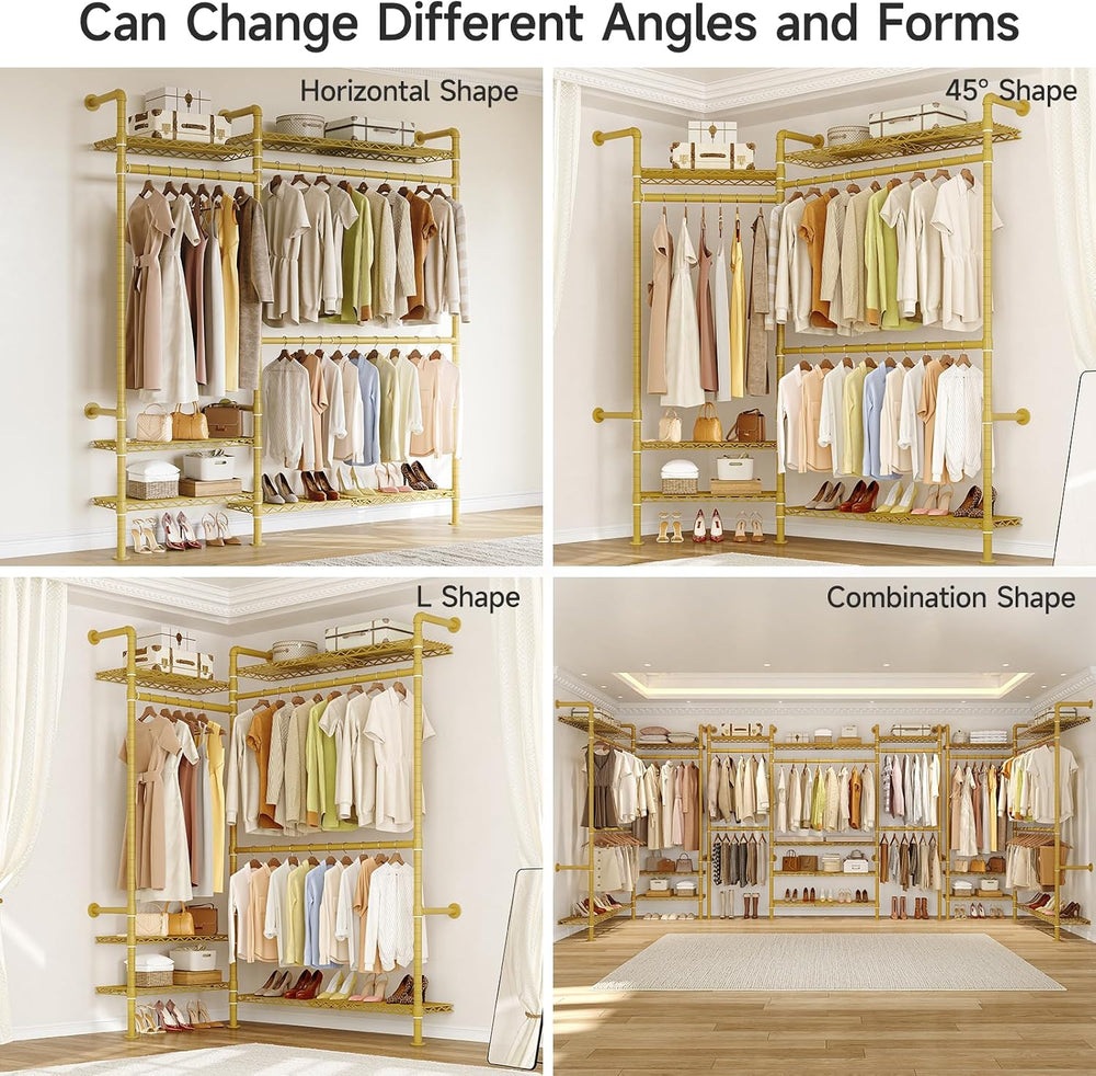 ONBRILL H2 Plus Expandable Wall Mounted Closet System Garment Rack, Gold