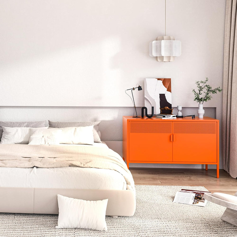 Washsemba 2 Door Accent Cabinet,Orange Metal Storage Cabinet with Adjustable ...