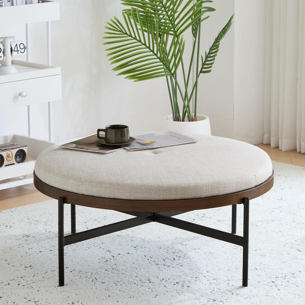 Christopher Knight Home Neapo Round Ottoman, Cocktail Ottoman, Upholstery Cof...