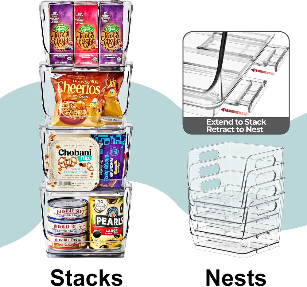 Sorbus Clear Pantry Organizer with Stackable Storage Bins, Open Front