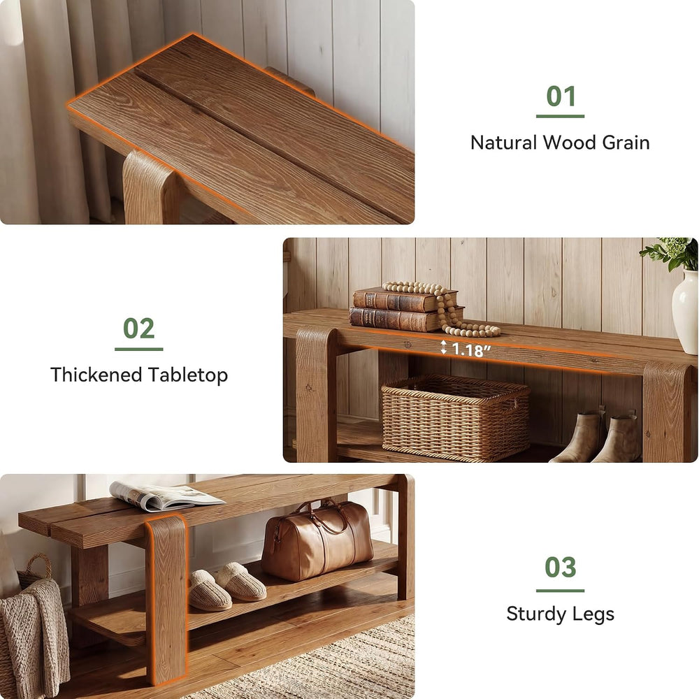 Solid Wood Entryway Bench with Shoe Storage Shelf, 63-Inch Long Farmhouse Ent...