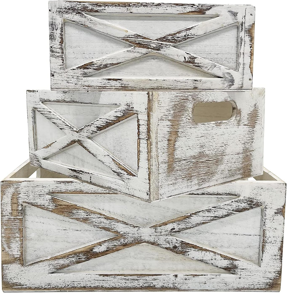 Admired By Nature Wooden Crates Storage Container, 3pc Farmhouse Style Decora...