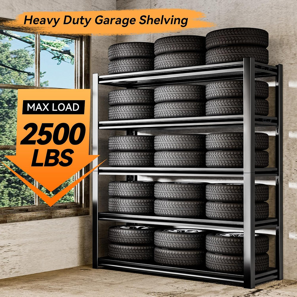 72" H Adjustable Garage Shelving 2500LBS Storage Shelves 5-Tier Heavy Du...