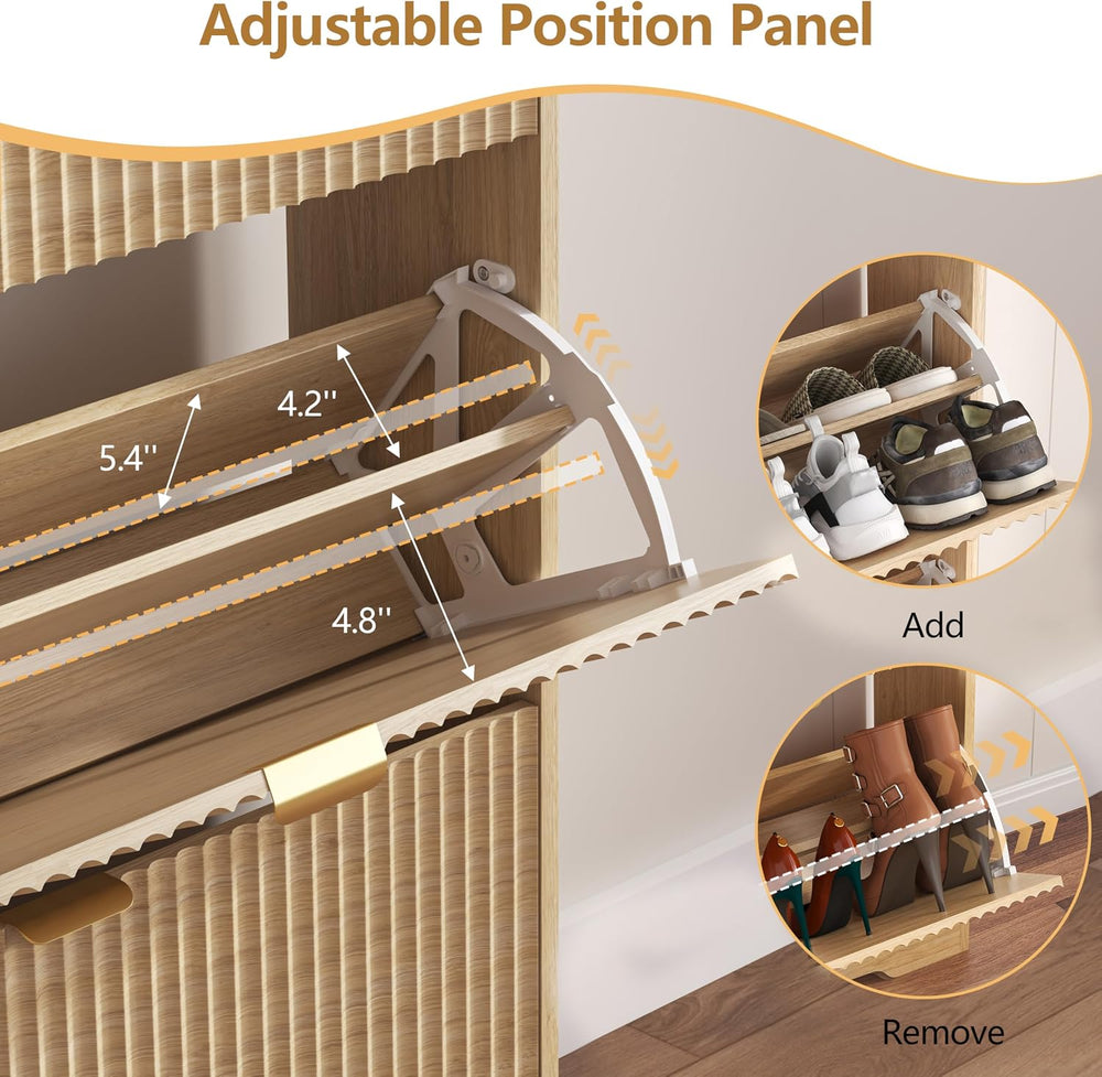 HUANLEGO Shoe Cabinet Storage for Entryway with 2 Flip Drawers, Fluted Shoe C...