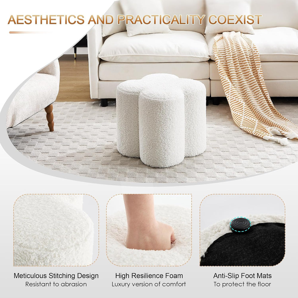 Zesthouse Flower Pouf Ottomans Foot Rest Set of 2, Boucle Poofy Ottomans
