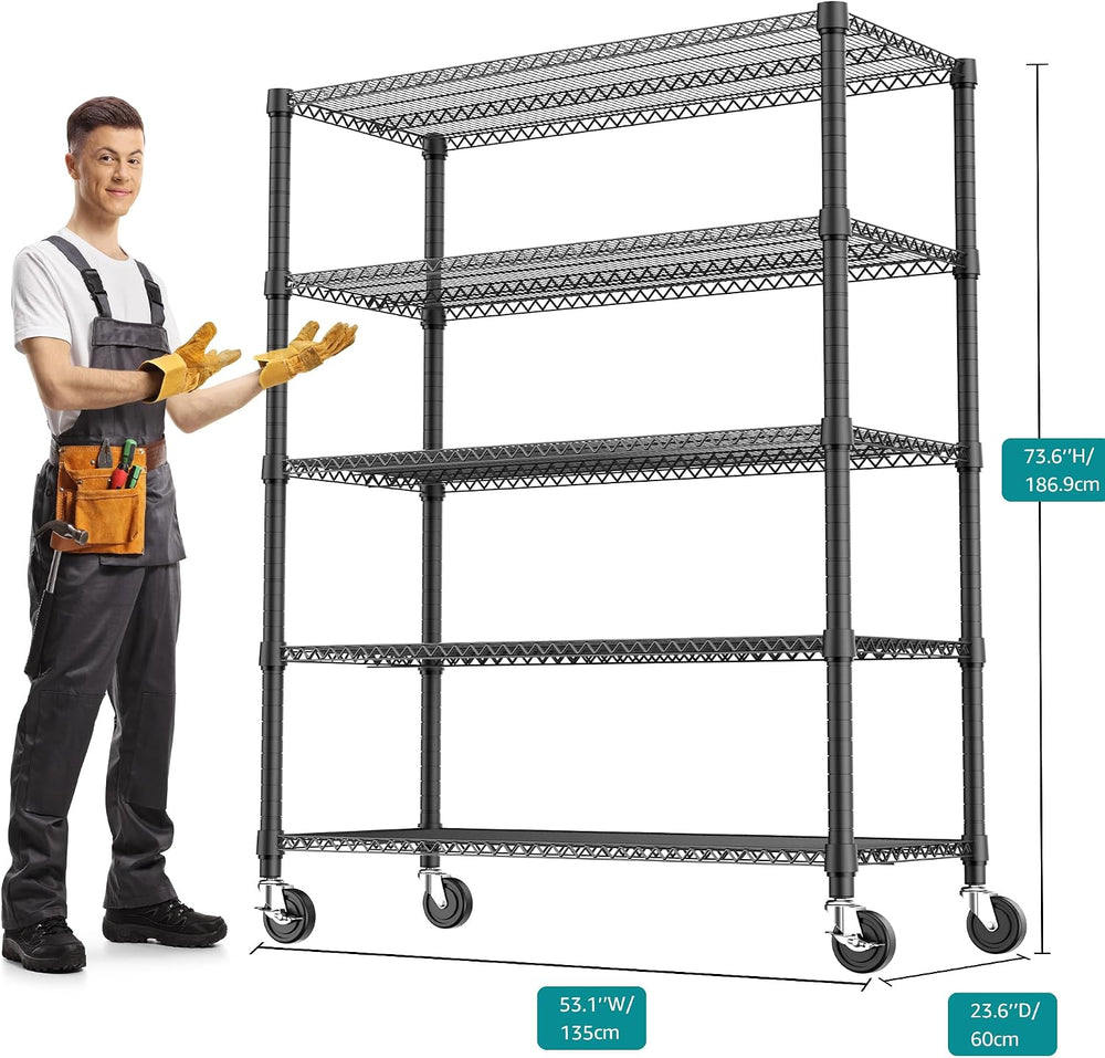 M MZG 3300LBS 53.1" W 5 Tiers Shelf Steel Storage Shelving Utility Shelv...