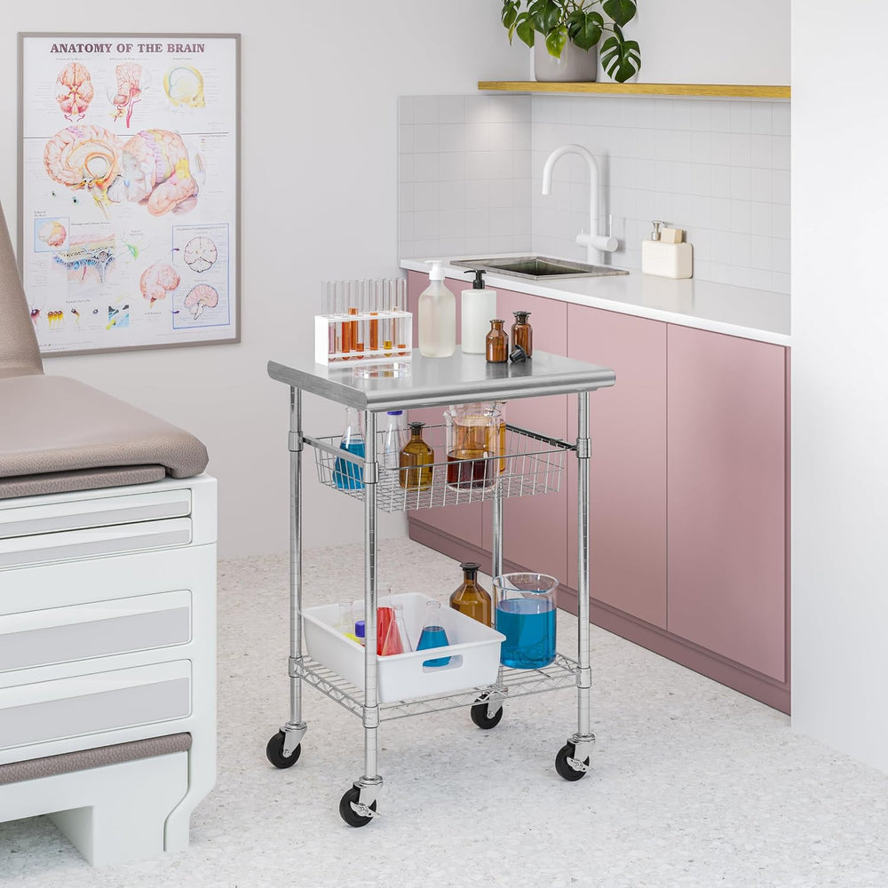 Stainless-Steel Commercial-Grade NSF-Certified Prep Table Cart, 24"W x 2...