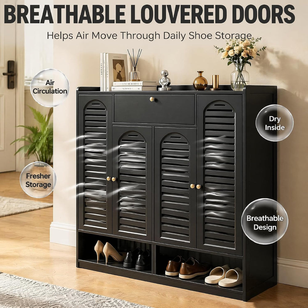 7-Tier Bamboo Shoe Cabinet,Shoe Storage Cabinet with Doors, 25-30 Pairs Frees...