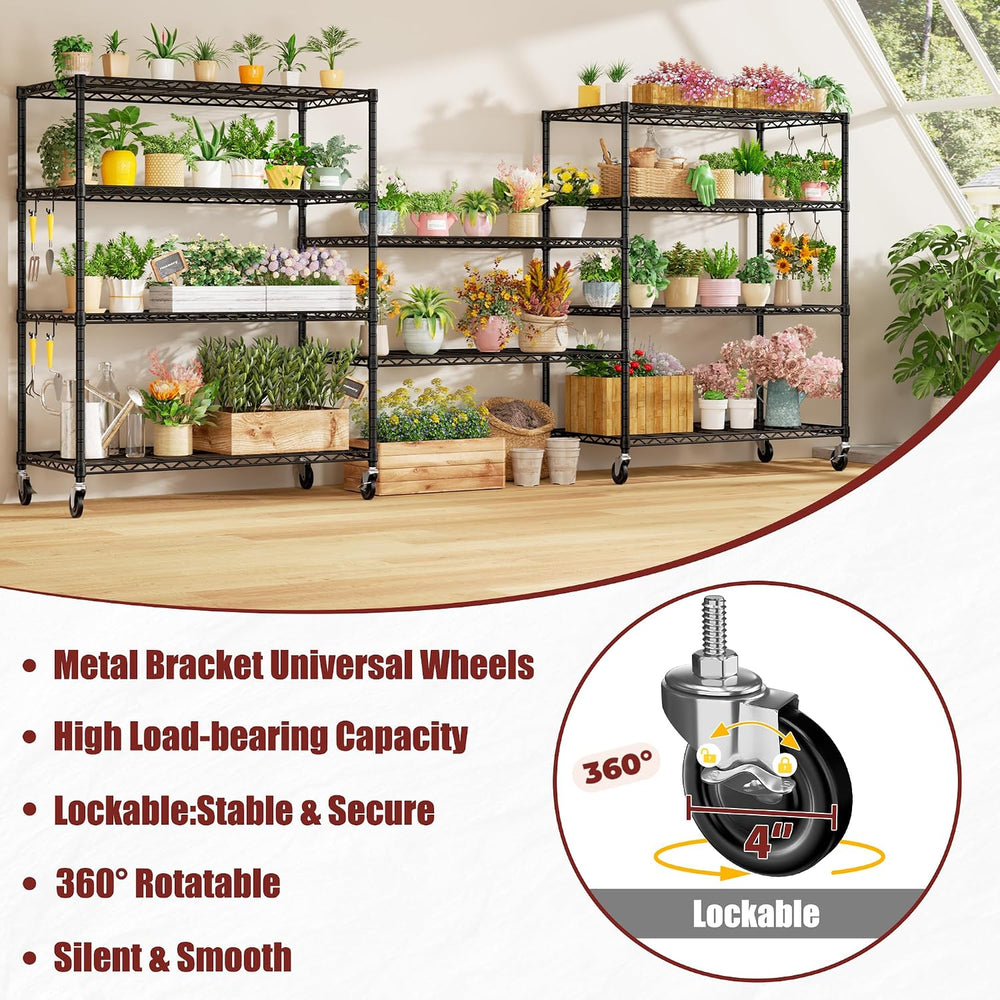 PrimeZone 48"W x 24"D x 81"H Heavy Duty Wire Shelving with Whe...