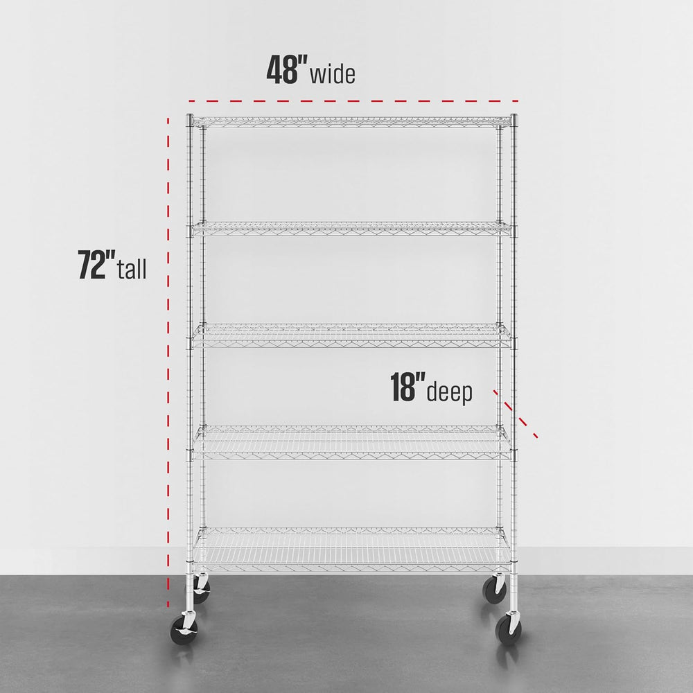 SafeRacks NSF 5-Tier Heavy Duty Wire Shelving Unit w/Wheels, 18"x48&quot...