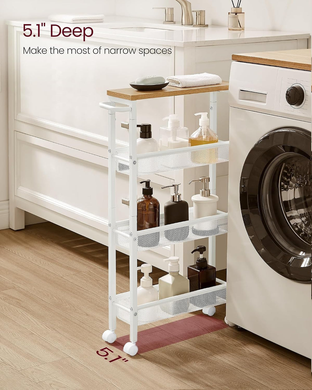 VASAGLE 4-Tier Slim Rolling Storage cart with Wheels, 5.1 Inches, Metal