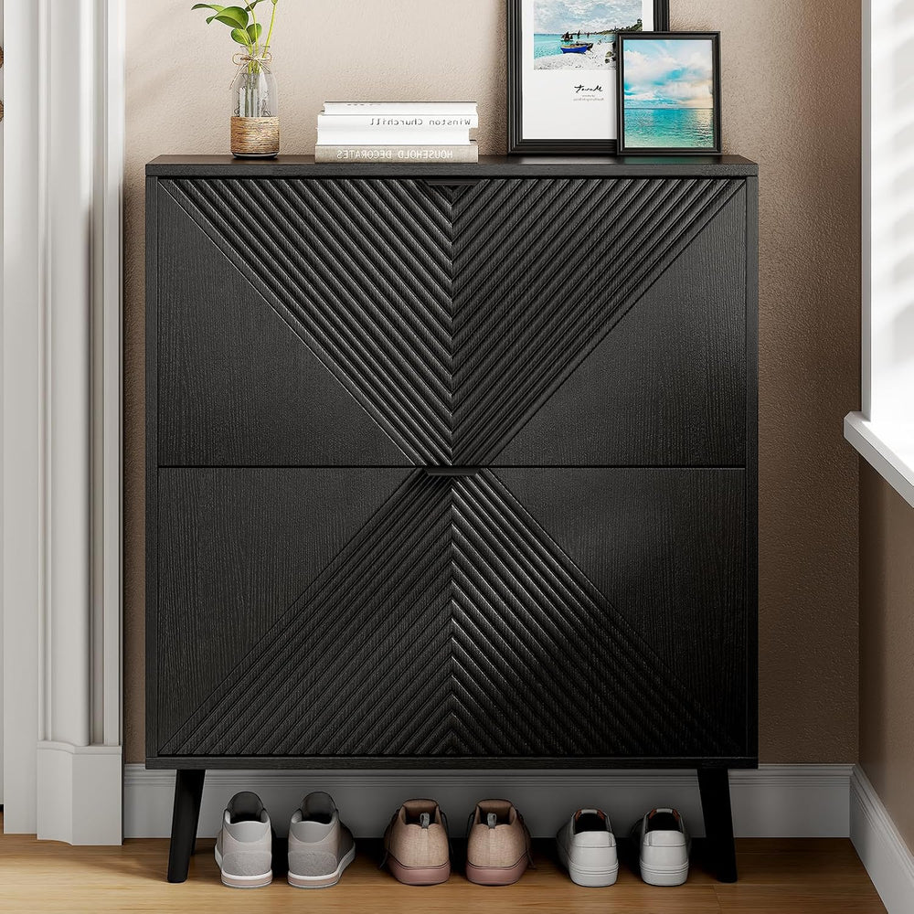 Shoe Cabinet Storage, Narrow Shoes Organizer with 2 Flip Drawers, Shoe Rack