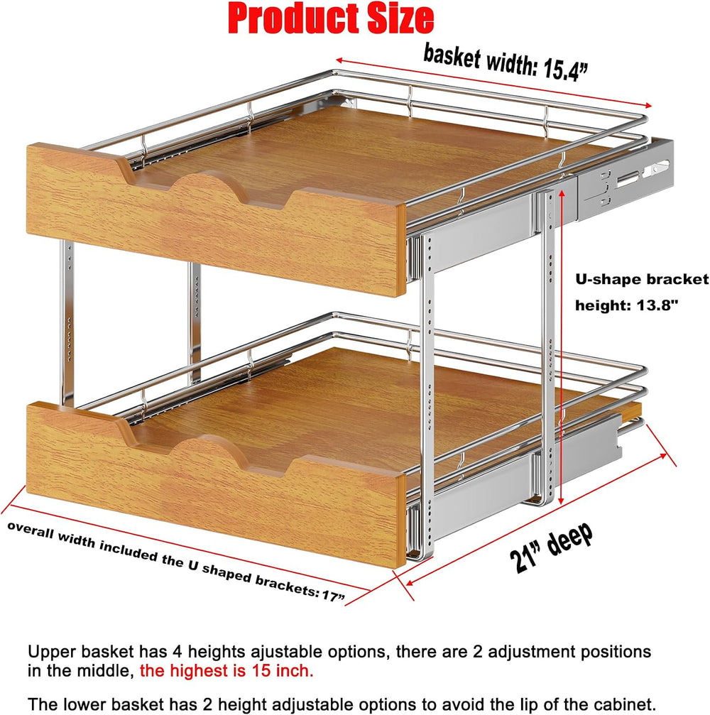 DINDON 2 Tier Pull Out Cabinet Organizer (17" W x 21" D) Slide Out ...