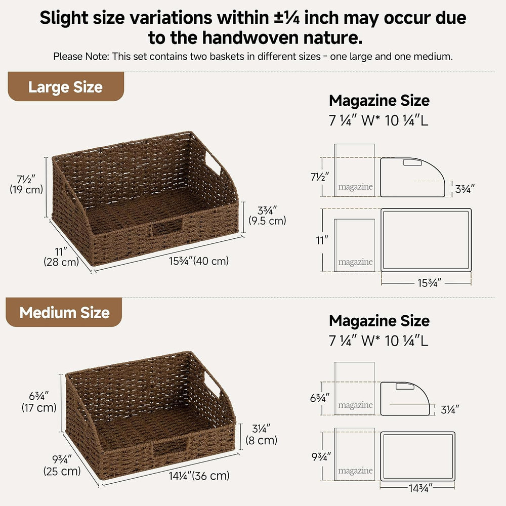 StorageWorks Pantry Baskets for Organizing, Brown Storage Baskets, 2-Pack