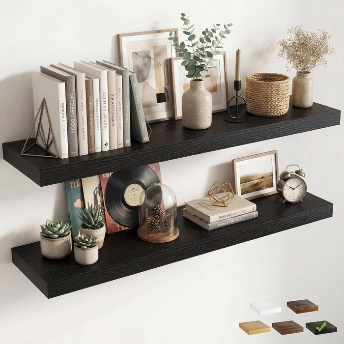 Venusmiles 12 inch Deep Floating Shelves for Wall, 55" Wide, Black, 2-Pack