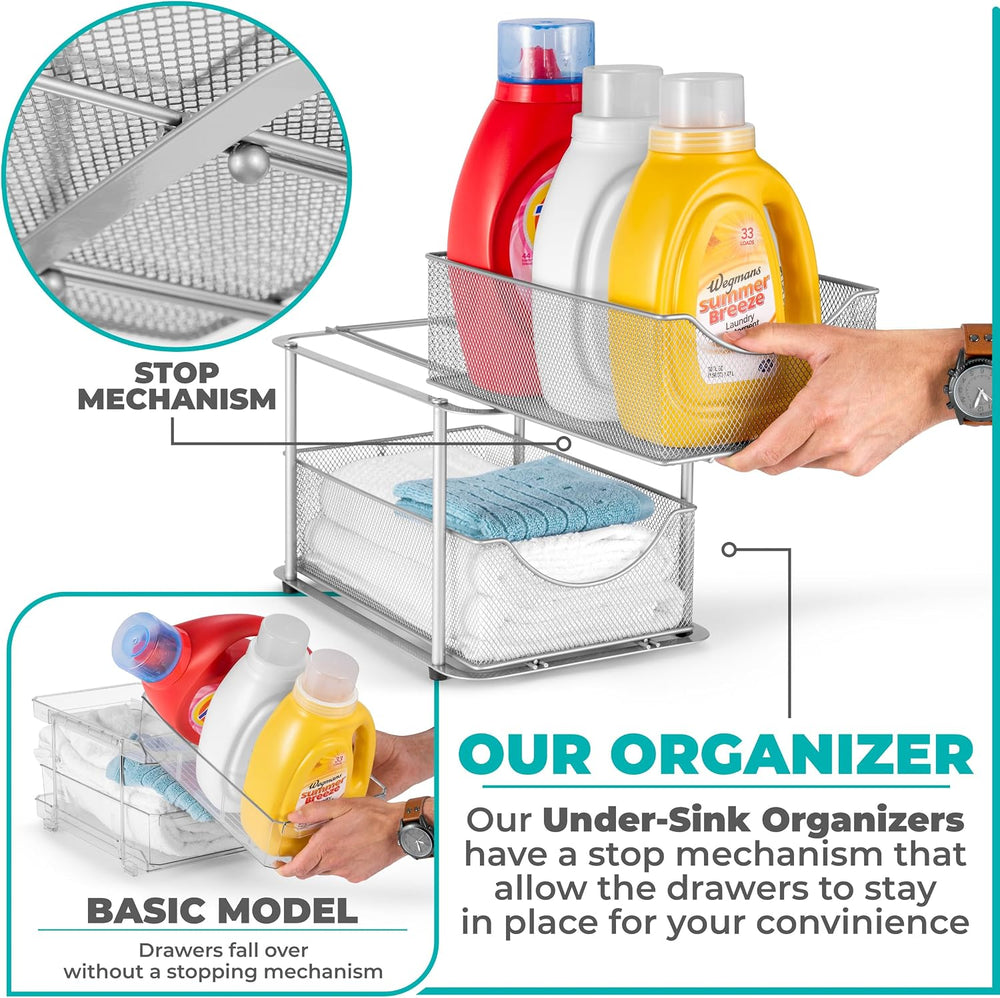 Sorbus Pull-Out Under Sink Organizer, Mesh Construction (Silver, 1 Pack)