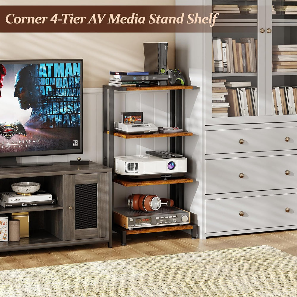 X-cosrack 16.5" Small 4-Tier AV Media Stand,Narrow Version Wooden Corner...