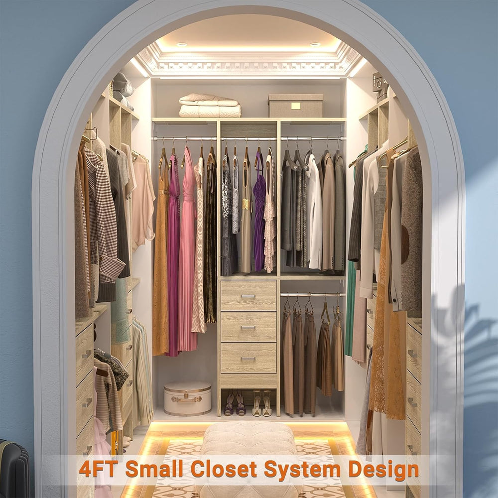 Besiost 4FT Small Closet System with 3 Fabric Drawers, 48'' Closet Or...